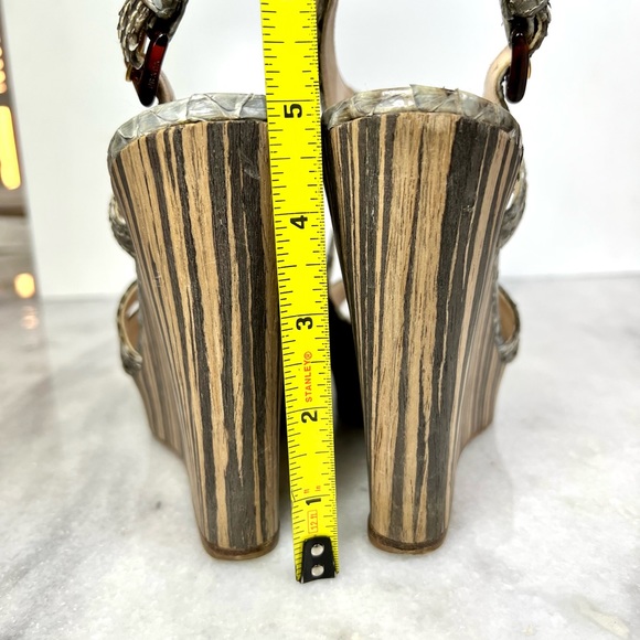 Prada Snakeskin Striped Wooden Heel Wedge Sandal - Picture 10 of 15